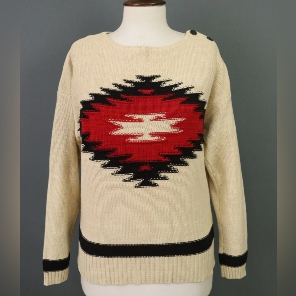 Ralph Lauren Jeans Company Ralph Lauren Beige Aztec Knit Sweater Size S - Picture 5 of 12